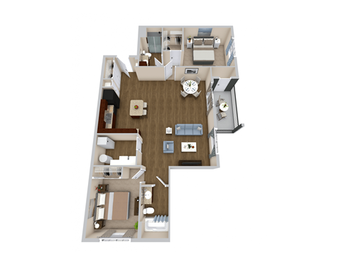 Floor plan for 2 beds, 2 baths, 1302 sqft